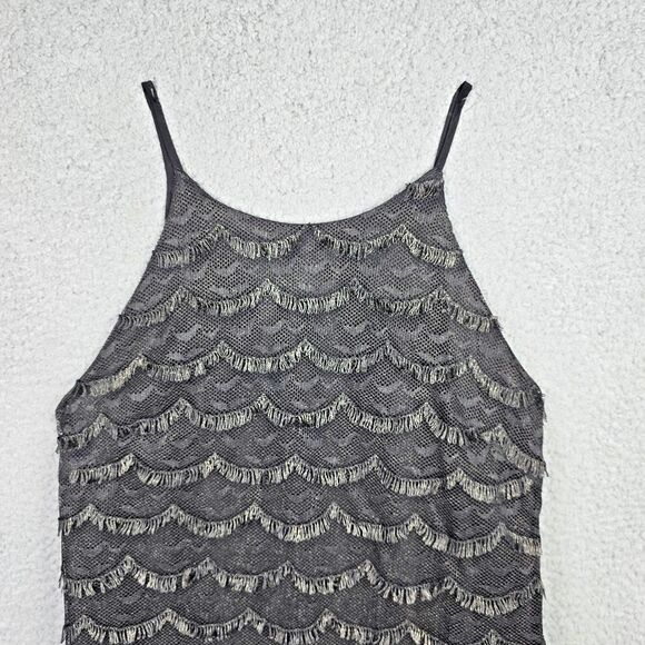 Greylin Camisole Women M Black Metallic Silver Sheer Tiered Sexy 20s Flapper - Picture 14 of 16